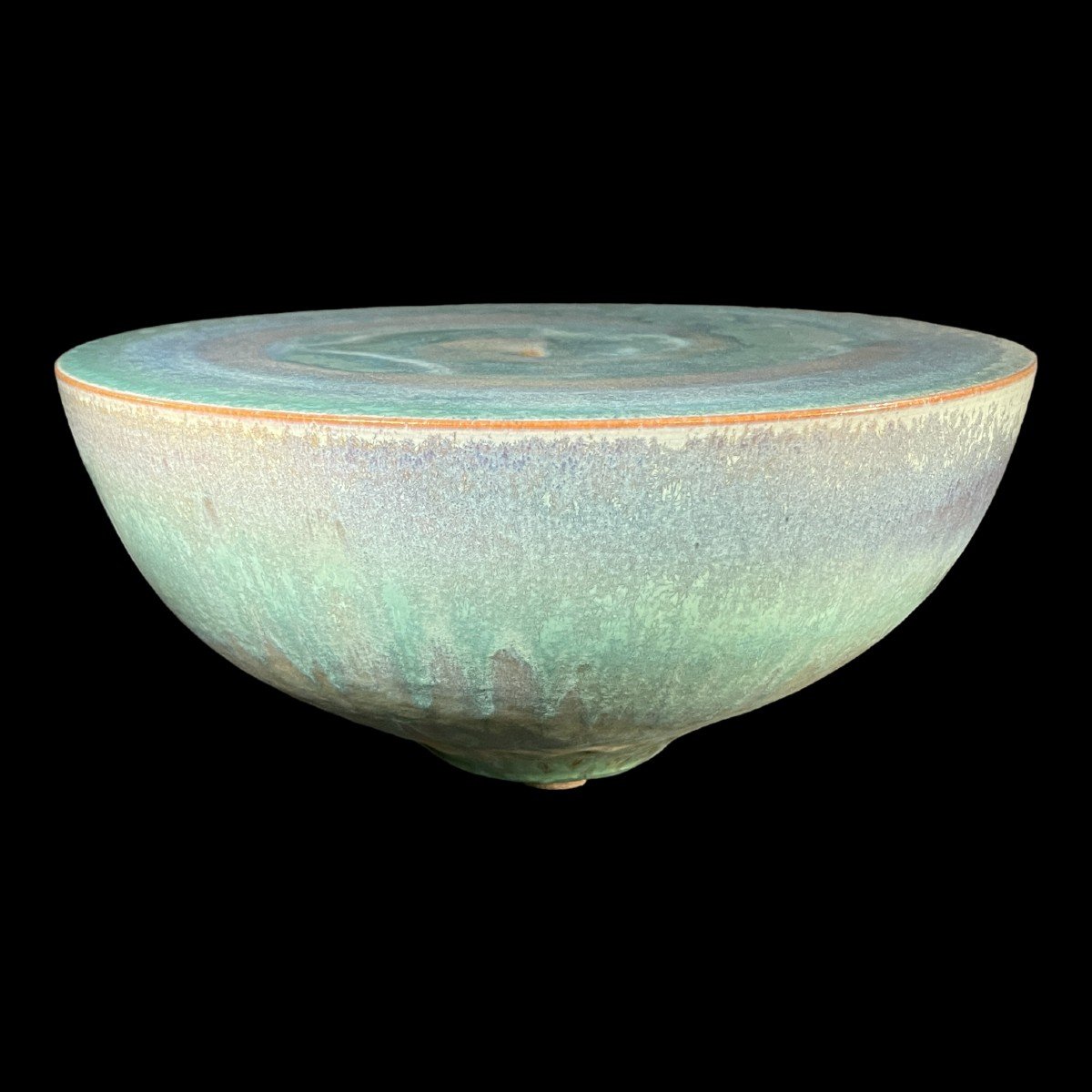 Antonio Lampecco, Turquoise Half Sphere Ball Vase In Ceramic, Ca 1980